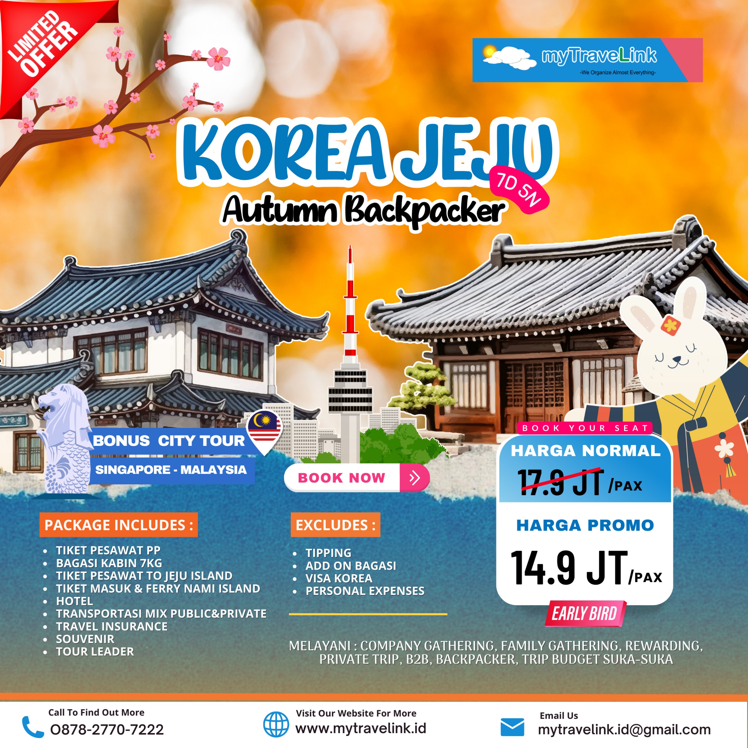 KOREA JEJU AUTUMN BACKPACKER TRIP BONUS SINGAPORE/KUALA LUMPUR CITY TOUR